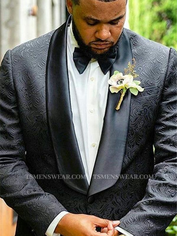 Alex Black Jacquard Shawl Lapel Wedding Men Suits