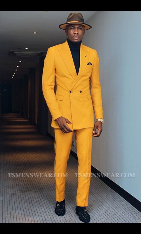 Kimi Yellow Peaked Lapel Double Breasted Stylish Men Suits