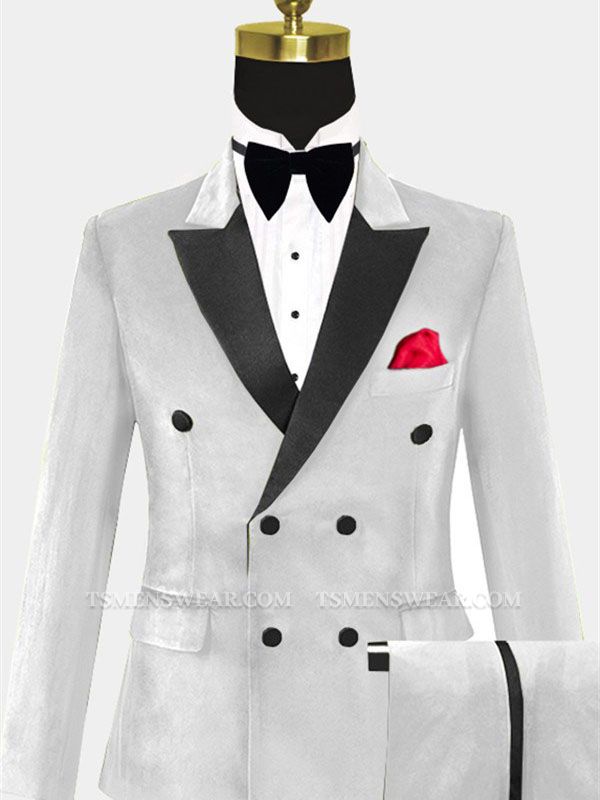 White Velvet Double Breasted Tuxedo | Classic Four Buttons Slim Fit Suits for Men