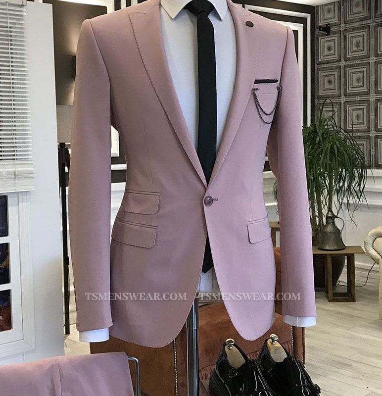 Dick Pink Peaked Lapel 3 Flaps Prom Suits For Men
