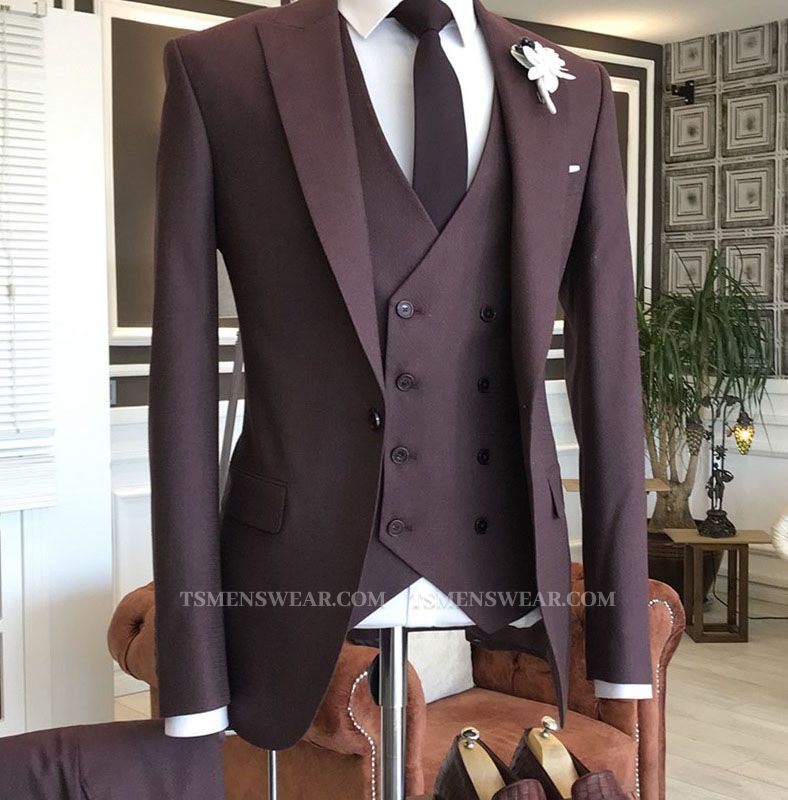 Hale New Burgundy One Button 3-Pieces Tailored Suits For Business