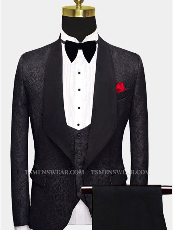 Business Black Men Suits | Formal Three Pieces Jacquard Wedding Suits