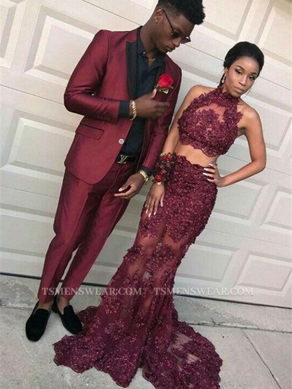 Handsome Burgundy Slim Fit Prom Party Suits for Men