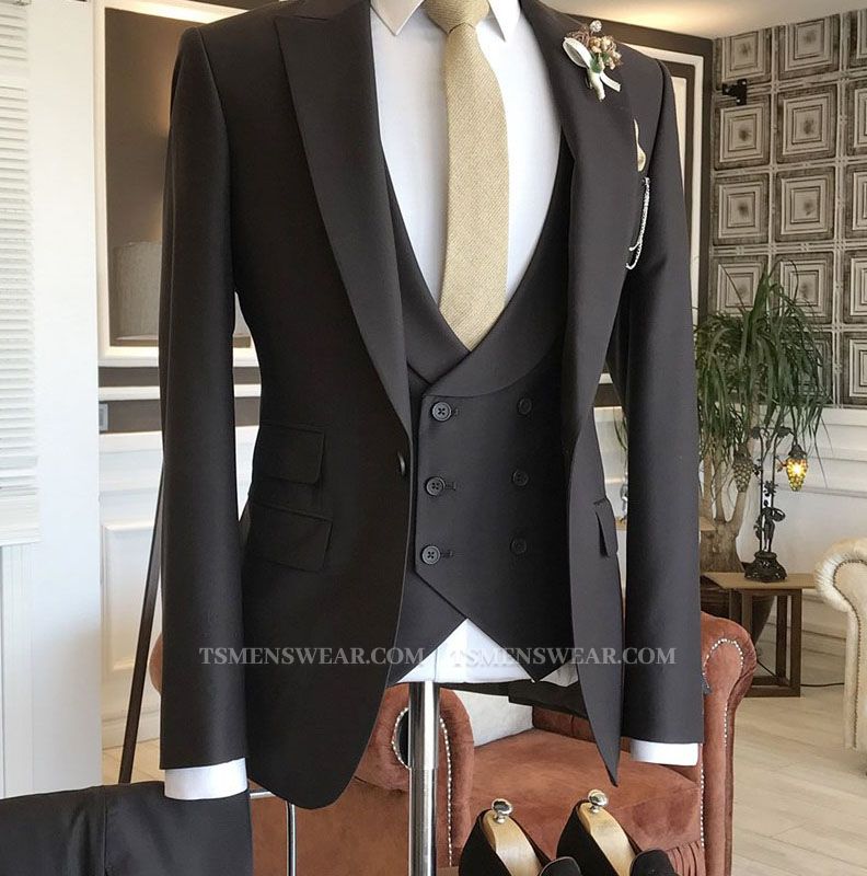 Hyman Classic 3-pieces Black Peaked Lapel Business Men Suits