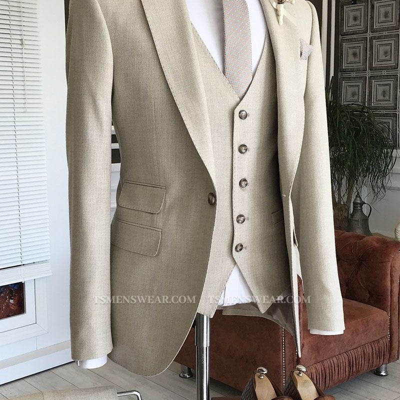 Jason Fashion Off-White 3-Pieces Peaked Lapel Business Suits For Men