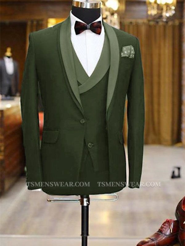 Newest Olive Green Shawl Lapel Tuxedo | 3 Pieces Men Prom Dress Suits Tuxedos
