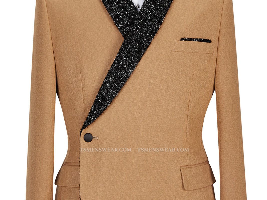 Gavin New Arrival Khaki  Sparkle Shawl Lapel One Button Men Suits