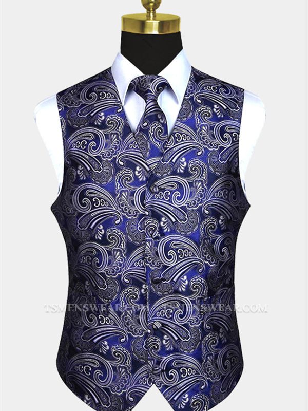 Fashion Cobalt Blue Paisley Prom Mens Vest Online