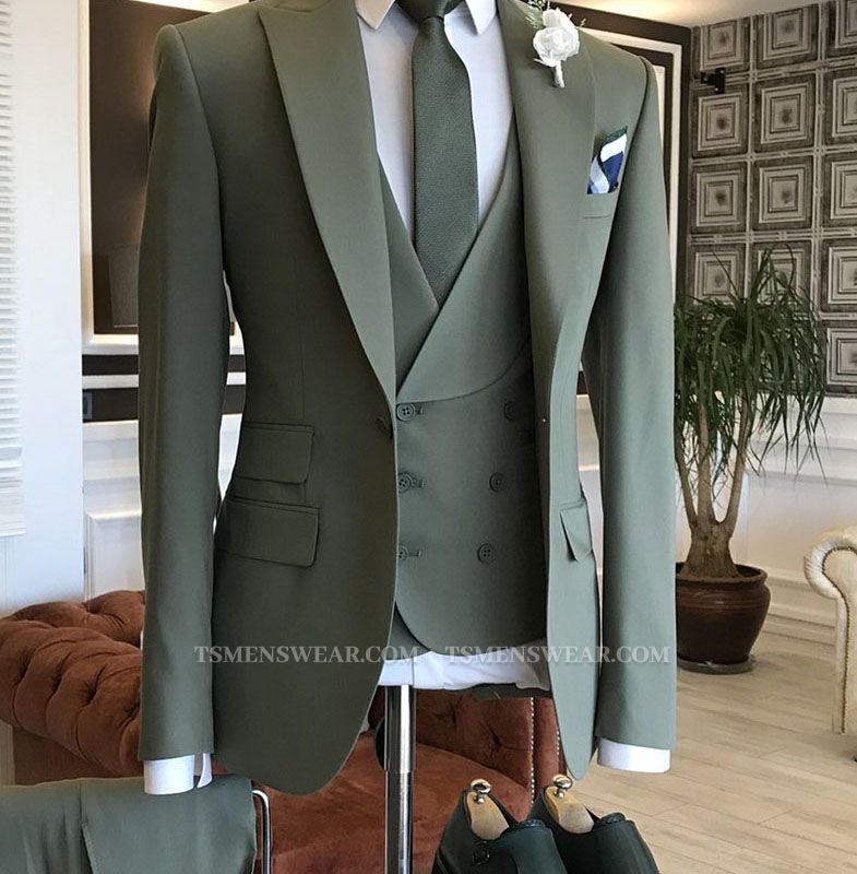Kent Dark Green 3-Pieces Peaked Lapel One Button Business Suits