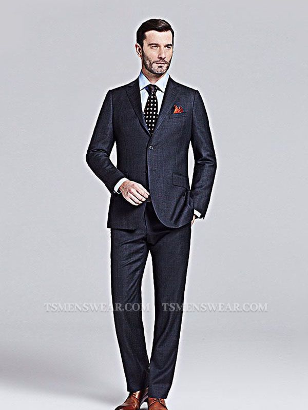 Gentlemanly Grey Grid Peak Lapel Black Suits for Men