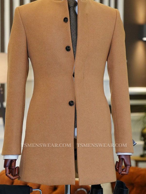 lucien stylish brown stand collar slim fit tailored wool coat for business