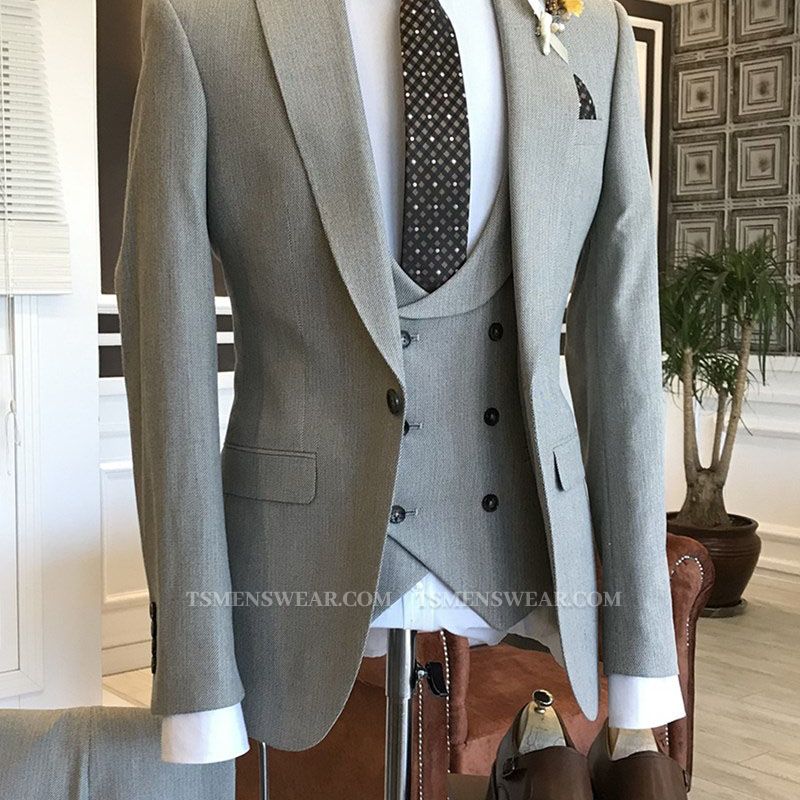 Leo Trendy Light Gray Peaked Lapel Best Men Suits For Business Occasions