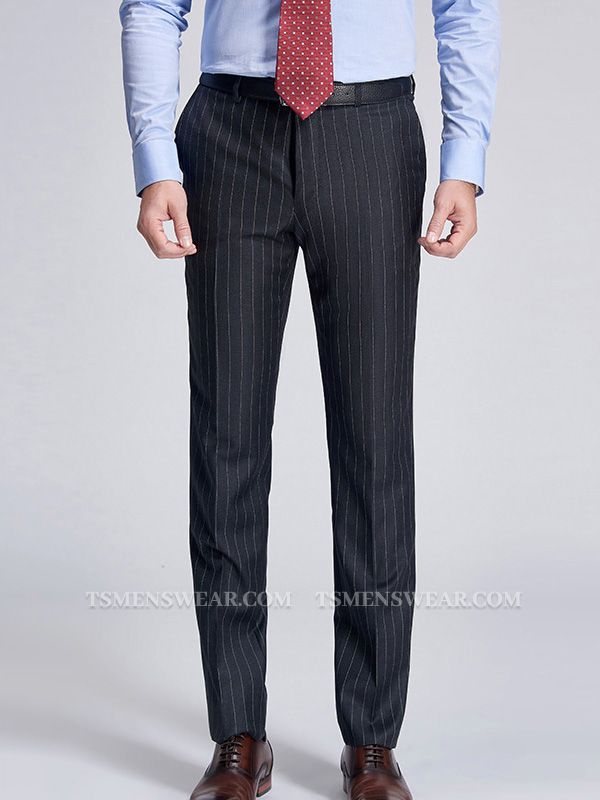 Gentlemanly Light Grey Stripes Straight Dark Grey Suit Pants for Men