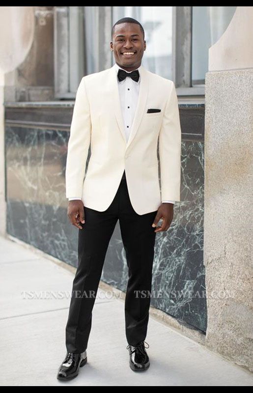 Rodney Simple and Handsome White Shawl Lapel Wedding Men Suits