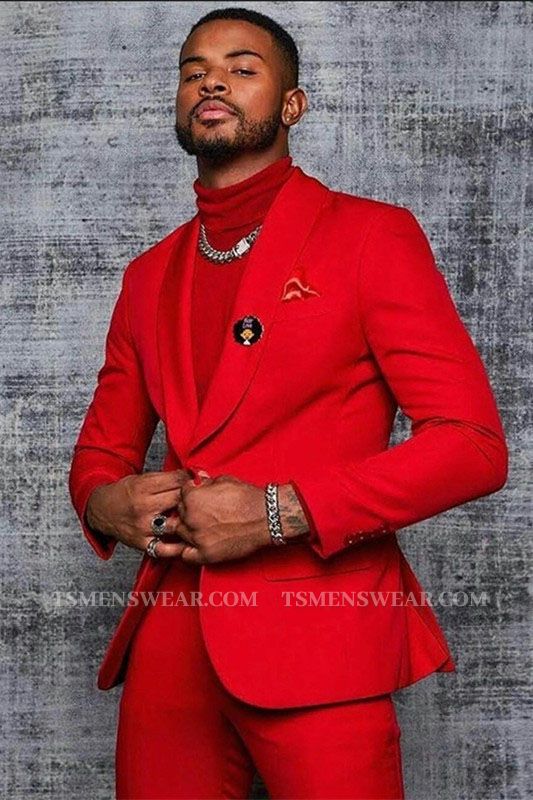 Isiah Stylish Red Shawl Lapel One Button Men Suits
