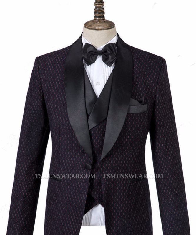 Riley Black Shawl Lapel Three-Piece Wedding Tuxedo for Men