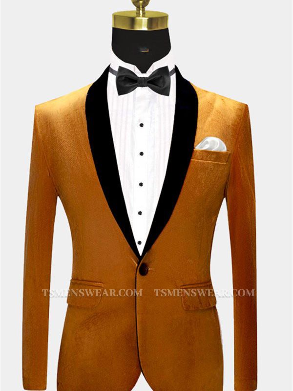Gold Velvet Tuxedo Jacket with One Button | Classic Suit Sizes for Men