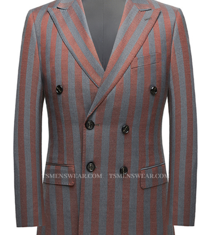 Red and Gray Stripes Formal Men's Suits | Modern Double Breasted Prom Suits