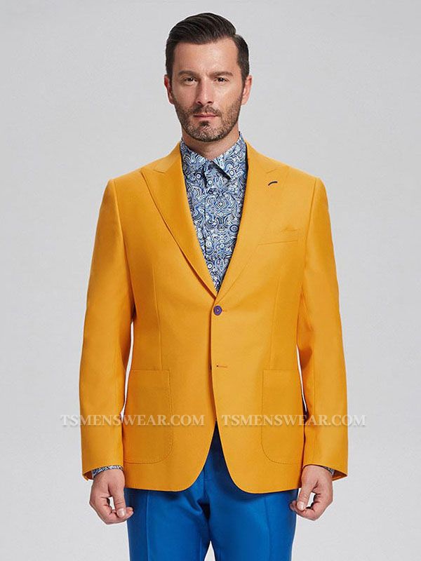 Ginger Yellow Peak Lapel Patch Pocket Fashionable Blazer Jacket for Men