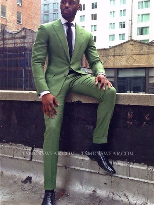 Green Slim Fit Bespoke Men Suit | Peaked Lapel Two Pieces Prom Outfits