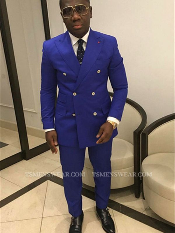 Royal Blue Double Breasted Prom Outfits for Men | Slim Fit Mens Suits for Sale
