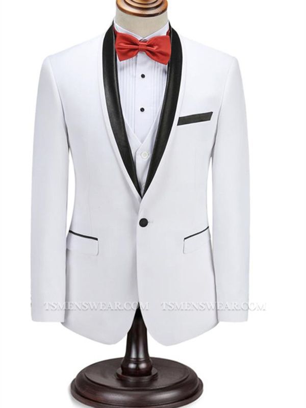 Elegant Men's Two Piece Wedding Groom Suits | Slim Fit Shawl White Tuxedo