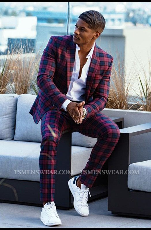 Tshibanda Fashion Plaid Slim Fit Bespoke Prom Men's Suit