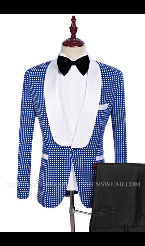 Timothy Blue One Button Shawl Lapel Wedding Tuxedo for Men