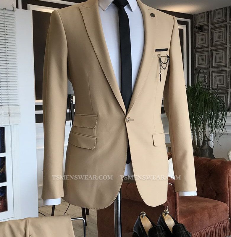 Baron Brown Peaked Lapel One Button Slim Fit Prom Men Suits