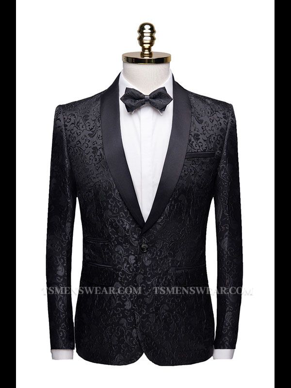 Black Jacquard Dinner Suits for Men | Formal Shawl Lapel One Button Blazer