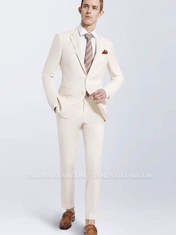 Modern Cream Slim Fit Prom Suits | Notch Lapel Casual Leisure Suits for Men