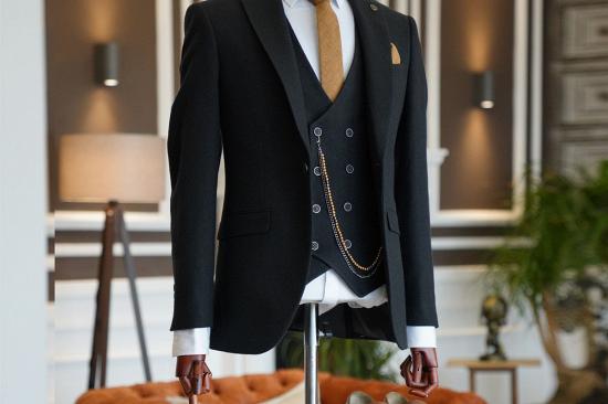 Patrick Formal Black 3-Pieces Notched Lapel Best Business Men Suit_2