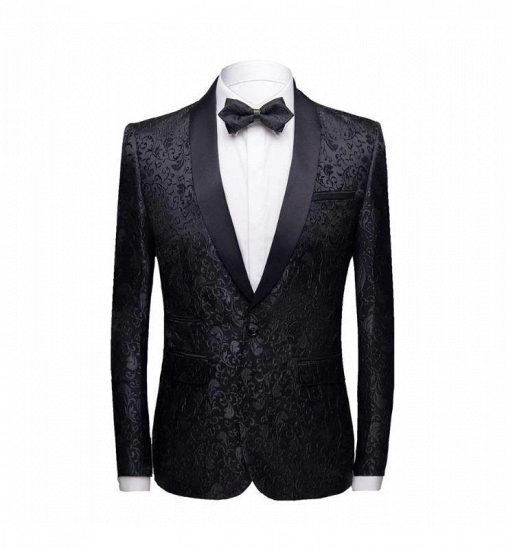 Black Jacquard Shawl Lapel Men Suits | Unique Slim Fit Two-Pieces Wedding Groom Tuexdos_4