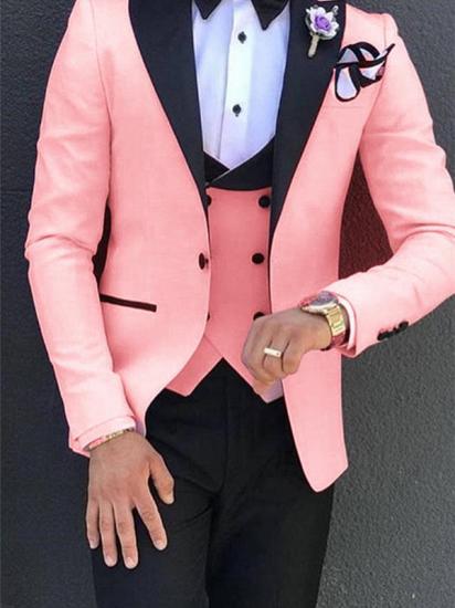 Elegant Pink Tuxedos Prom Suits 3 Pieces | Fashion Peak Lapel Men Suits Online_1