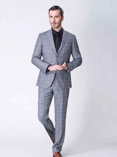 Patch Pocket Grey Plaid Two Piece Business Suits for Men_1
