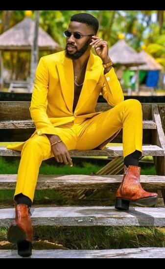 Ahmad Hot Yellow Peaked Lapel One Button Men Suits for Prom_1