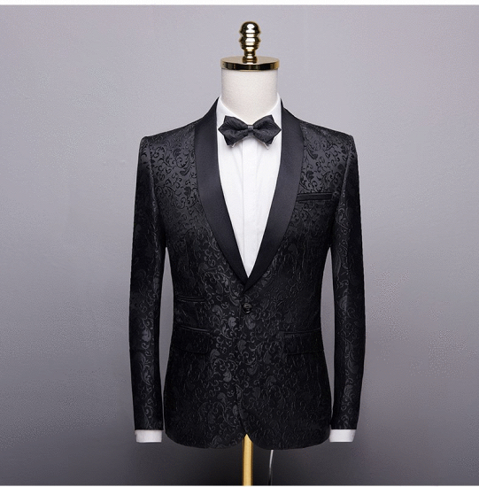 Black Jacquard Shawl Lapel Men Suits | Unique Slim Fit Two-Pieces Wedding Groom Tuexdos_5