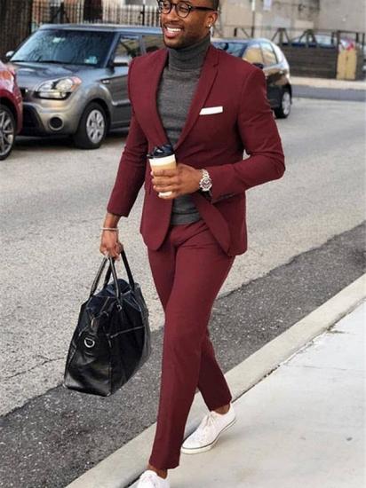 Burgundy One Button Men's Suit | Slim Fit Formal Business Suit