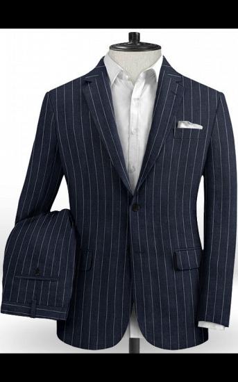Marvin Dark Blue Linen Casual Tuxedo for Men | Striped Slim Fit Men Suits_2