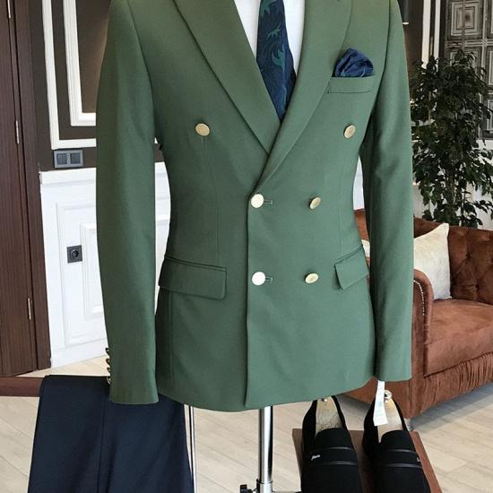 Lime Green Peaked Lapel Double Breasted Bespoke Men Suits_1