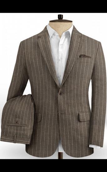 Brown Linen Striped Men Suits Online | Two Pieces Business Tuxedo with Two Pieces_2