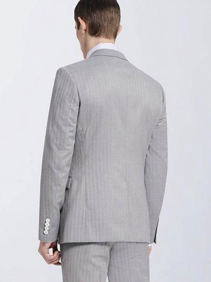 Small Notch Lapel Light-colored Stripes High Quality Light Grey Mens Suits_3