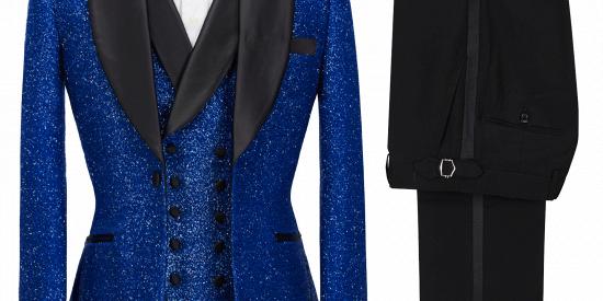 Jacob Royal Blue Sparkle Three Pieces One Button Fashion Slim Fit Men Suits_5