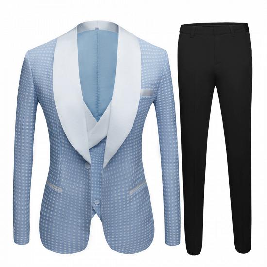 Edwin Sky Blue Fashion Dot Wedding Groom Suits with Shawl Lapel_4