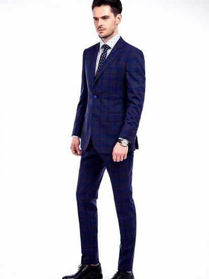 Fashionable Check Pattern Notch Lapel Blue Mens Suits for Business_2
