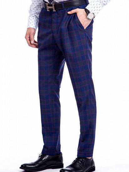 Fashionable Check Pattern Notch Lapel Blue Mens Suits for Business_9