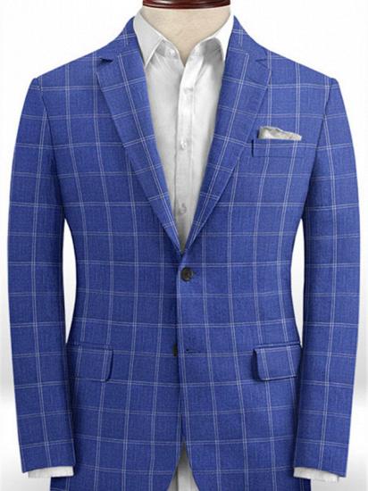 Ocean Blue Grid Linen Men Suits | Notch Lapel Slim Fit Tuxedo_1