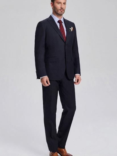 Two Buttons Peak Lapel Flap Pocket Black Mens Suits for Formal