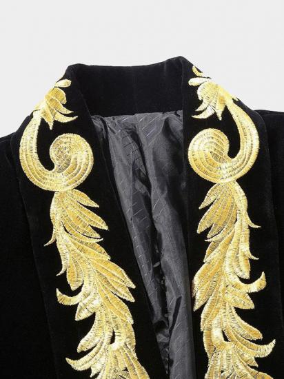 Black Velvet One Piece Jacket | Gold Embroidered Double Breasted Tuxedo_3