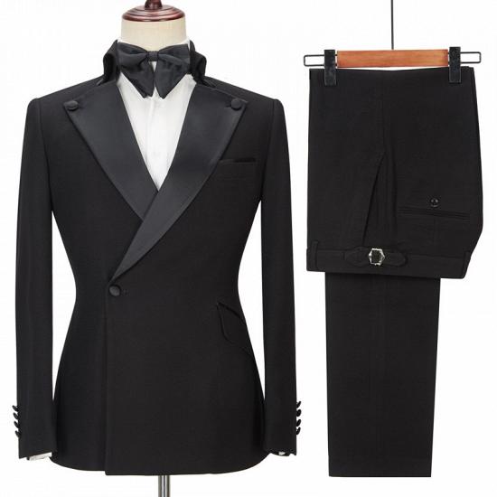 Shaun Black Fashion Slim Fit Peaked Lapel Men Suits for Prom_4